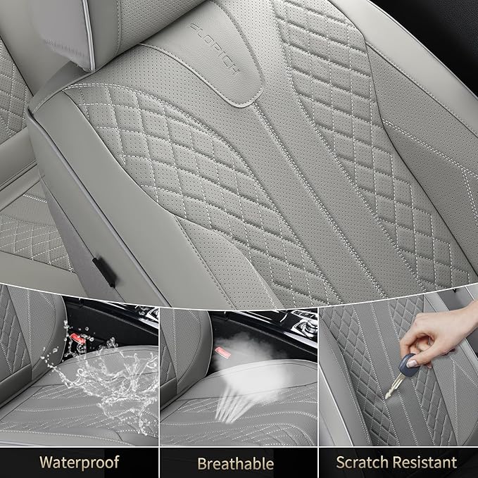 FLORICH Seat Covers, Car Seat Covers Front Seats Faux Leather Automotive Seat Covers Luxury Waterproof Car Seat Cover Protectors Universal Fit for Most Cars SUV Trucks, Gray