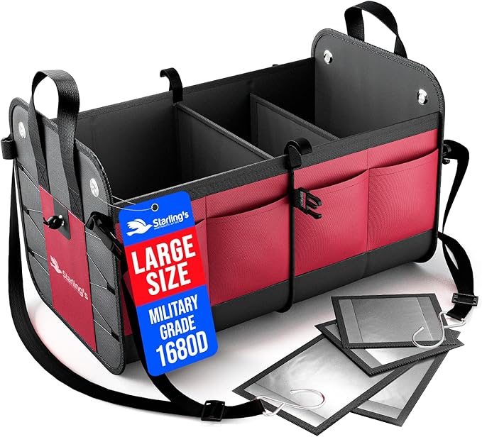 Car Trunk Organizer – Large Collapsible Storage Box with Adjustable Compartments – Heavy-Duty Cargo Organizer for SUV, Truck & Car – Non-Slip Waterproof Trunk Storage Bin for Groceries & Tools
