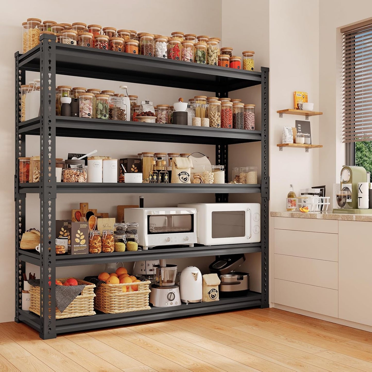 Heavy Duty Garage Shelving Unit 3000LBS, Adjustable 5-Tier Storage Rack with Boltless Design, 72" H X 45.2" W X 18.9" D Aluminum Metal Shelves for Basement, Garage & Warehouse Storage