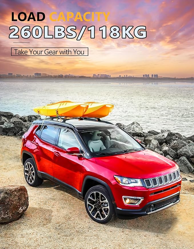 Tuyoung All Aluminum Roof Racks Cross Bars Compatible with Jeep Compass 2018-2025, 260lbs Lockable Heavy Duty Roof Rails Crossbars Rooftop Cargo Basket Carrier Bag Luggage Rails Kayak Canoe Snowboard