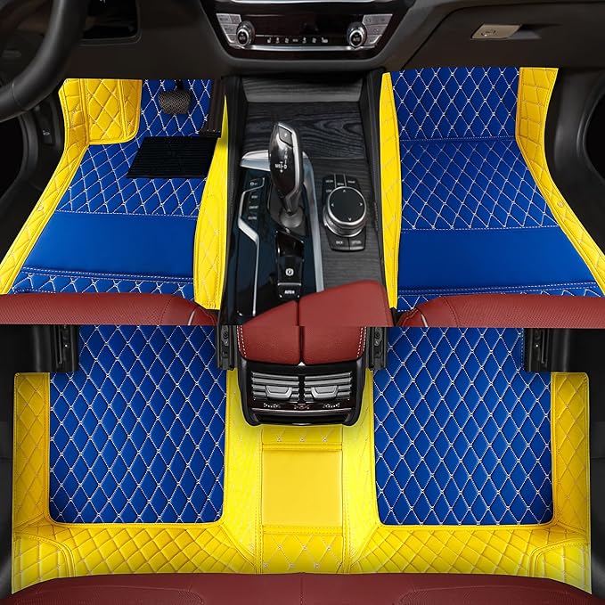 Custom car Floor mats Suitable for 99% car Truck SUV,car mats All Weather Personalized,Full Coverage Luxury Car Mats, Anti-Slip Leather Floor mats. (Yellow and Blue)
