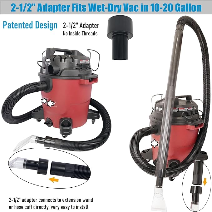 Happy Tree See-Through Extracting Accessory with 2-1/2" Reducer for Upholstery & Carpet Cleaning & Auto Detailing, Shop Vac Extractor Attachment for 10-20 Gallon Wet/dry Vacuum Cleaners