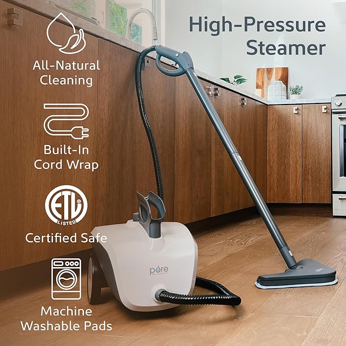 Pure Enrichment PureClean XL Rolling Steam Cleaner – Professional 1.5L Multi-Purpose Heavy Duty Steamer, 17 Accessories, Chemical-Free Deep Cleaning of Floors, Upholstery, Windows, Grout, Cars & More