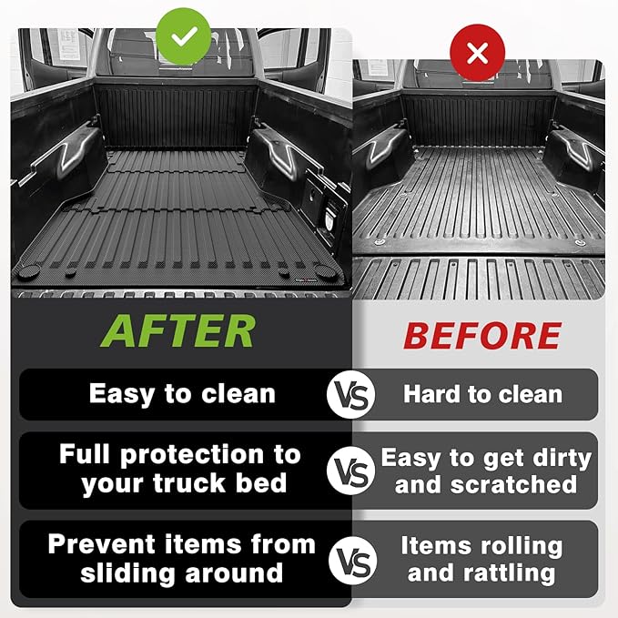 TripleAliners Truck Bed Mat Compatible with 2005-2023 Toyota Tacoma Accessories 6FT Vehicle Perfectly Flush All Weather Protection TPE Heavy Duty Pickup Car Bed Cargo Mat