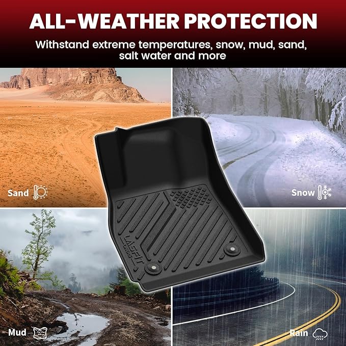 LASFIT Floor Mats & Cargo Liner for Chevrolet Malibu 2013-2015/Malibu Limited 2016 Only, All Weather TPE Custom Fit Floor Mats for Cars, 1st and 2nd Row Car Floor Mats for Malibu Accessories Black