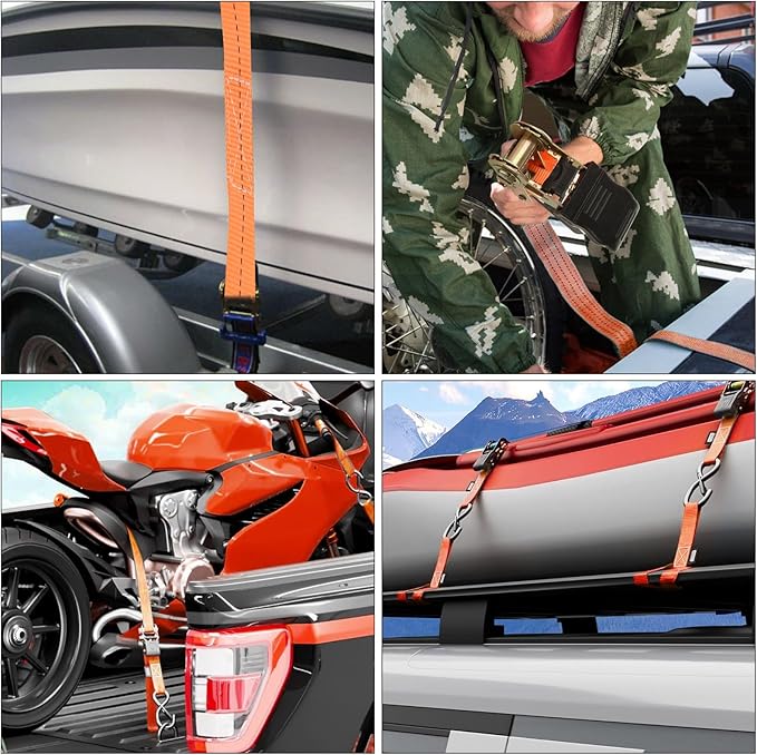 Ratchet Straps, 6Pack 20Ft Ratchet Tie Down Straps, 1700 LB Break Strength Ratchet Tie Down Straps with Safety Lock S Hooks & Soft Loops for Moving Cargo, Motorcycle, Appliances, Lawn Equipment