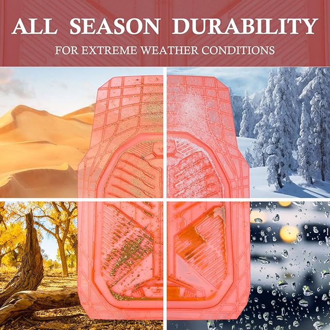 CAR PASS Heavy Duty Rubber Car Mats, Deep-Dish All Weather Car Floor Mats Girly for Women, Universal Trim-to-Fit for SUVs Trucks Sedans, Waterproof Anti-Slip, 3 Pieces Transparent Pink