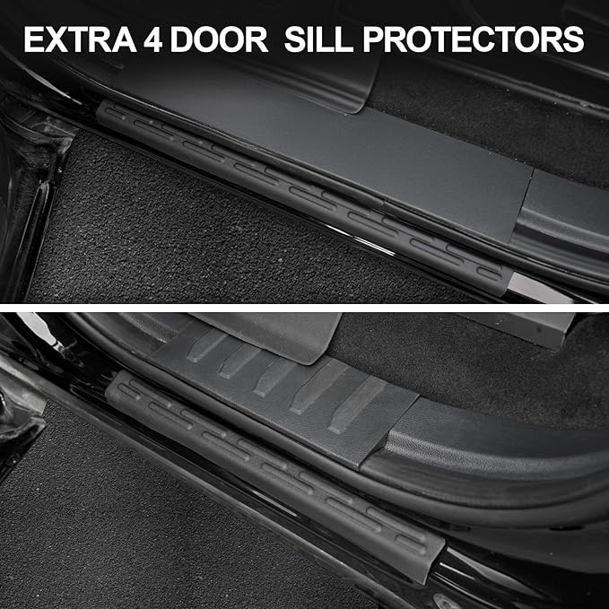 Floor Mats Customized Fit for Ford F250 F350 F450 F550 2017-2025 2026 SuperCrew Cab Bucket Seat with Under Seat Storage, All Weather TPE Car Mats, Door Sill Guards Accessories