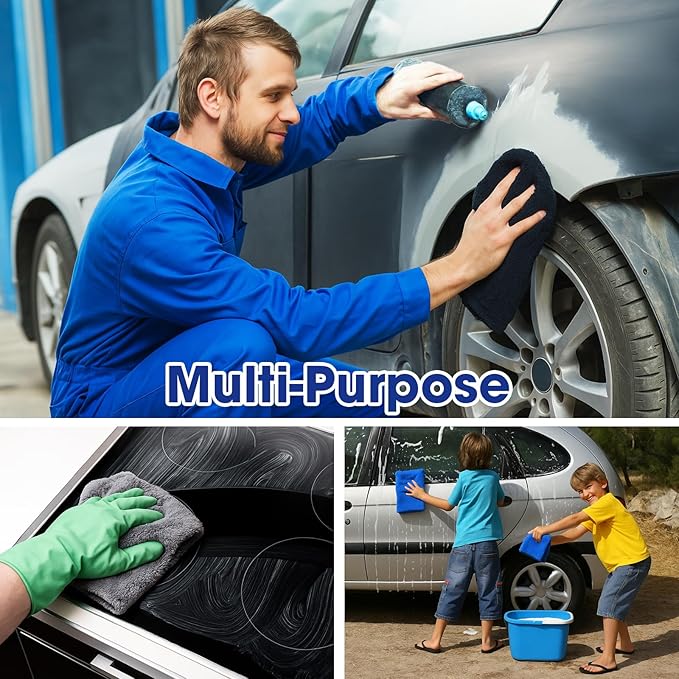 Shimeyao 30 Pcs Edgeless Microfiber Plush Towels for Cars Detailing Drying Wash Polishing Absorbent Cleaning Cloths, 500 GSM, 16 x 16 Inch(16 x 16 Inch,Navy Blue, Gray, Black,30 Pcs)