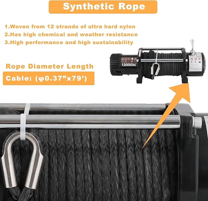12000LBS Winch 12V Electric Winch Kit,Synthetic Rope Electric Winch for Jeep Truck SUV ATV UTV Off Road Trailer,with Wireless Remote for Trucks