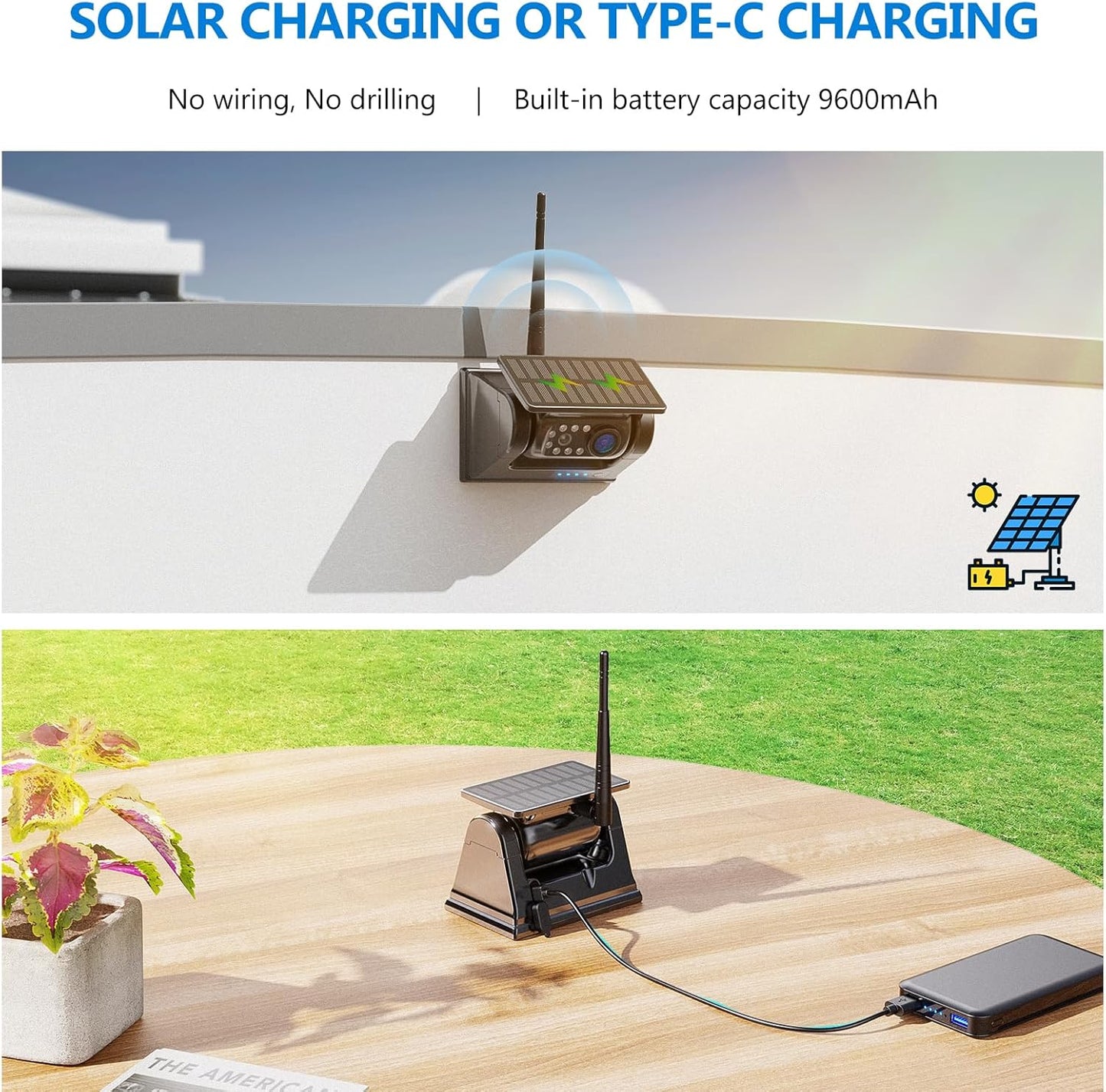 Magnetic Solar Wireless Backup Camera HD1080P 3 Mins DIY Installation DVR 7" IPS Monitor Rechargeable Reverse Camera System for Hitching Gooseneck Horse Trailer Fifth Wheels/Car RV Camper AP7