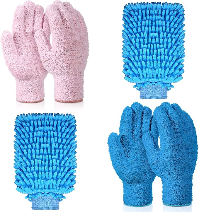 6 Pcs Microfiber Dusting Mitt Gloves Microfiber Washable Dusting Gloves Car Wash Mitt for Leaf Cleaning Plant