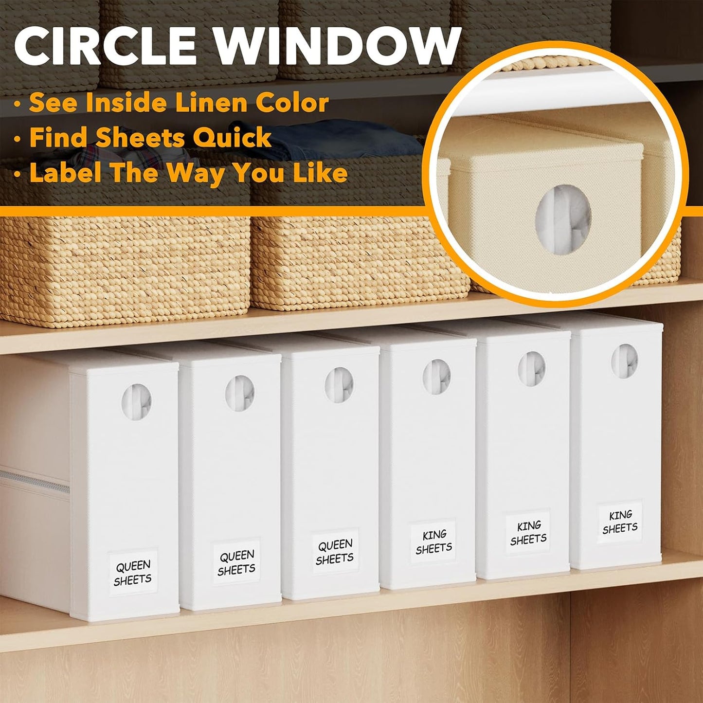 SpaceAid 6 Pack Bed Sheet Organizers and Storage, Foldable Sheet Organizer with Window for Linen Closet, Set Folder Keeper for Queen & King Size Bedding Storage (White)