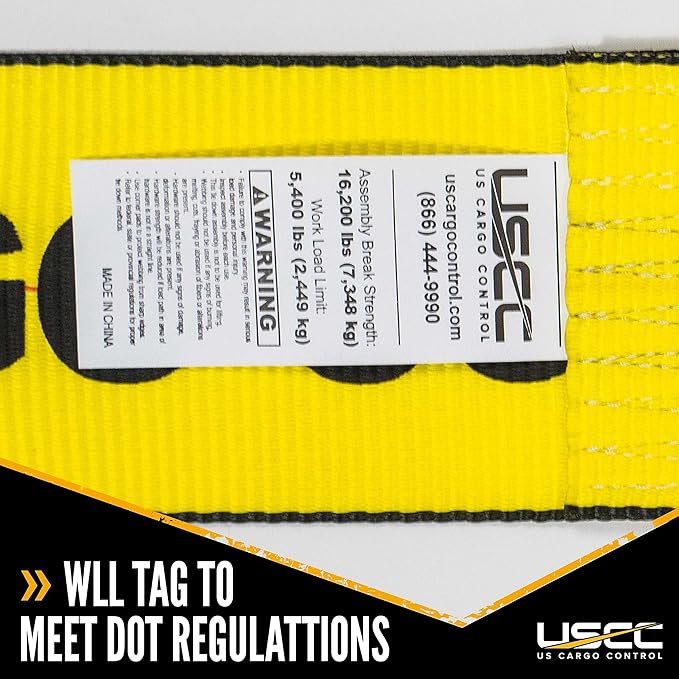 US Cargo Control 4 Inch Winch Strap with Grab Hook, 27 Feet Long, Heavy Duty Trailer Winch Strap for Safe Cargo Securement, Zinc-Coated Grab Hook for Easy Attachment, Yellow