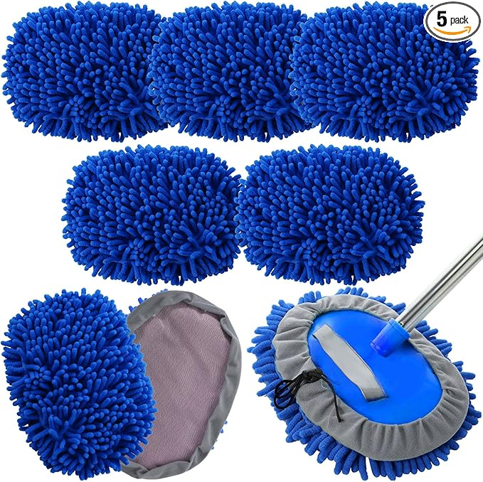 Layhit 5 Pcs Car Wash Mitt Set, Brush Not Included, Microfiber Mitt Cleaning Car Truck Washing Tools Kit RV Pickup Chenille Scratch Replacement(Royal Blue)