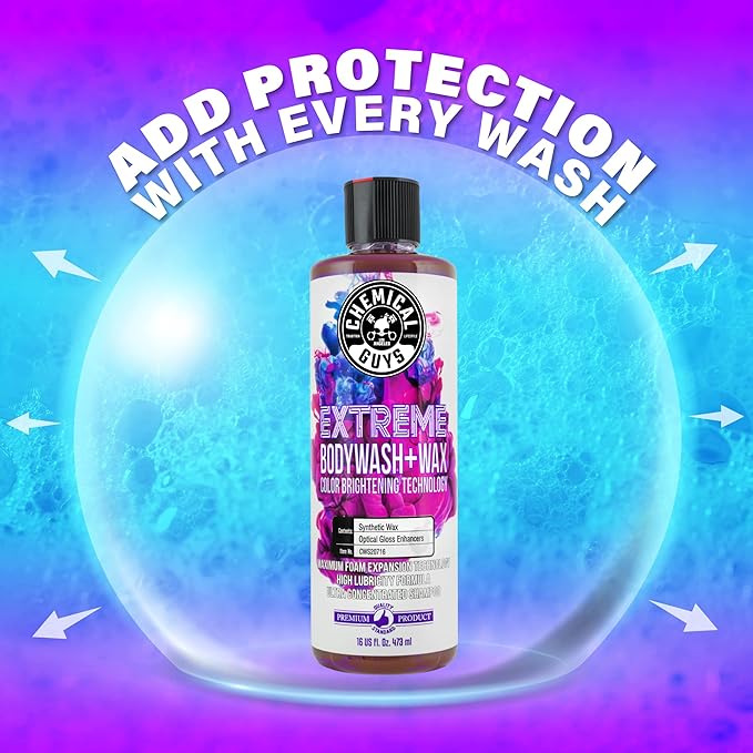 Chemical Guys Extreme Bodywash & Wax Foaming Car Soap – High Foaming Grape Scent Formula for Foam Cannons, Guns or Buckets – Safe Shine and Protection for Cars, Trucks, Motorcycles and RVs, 16 oz