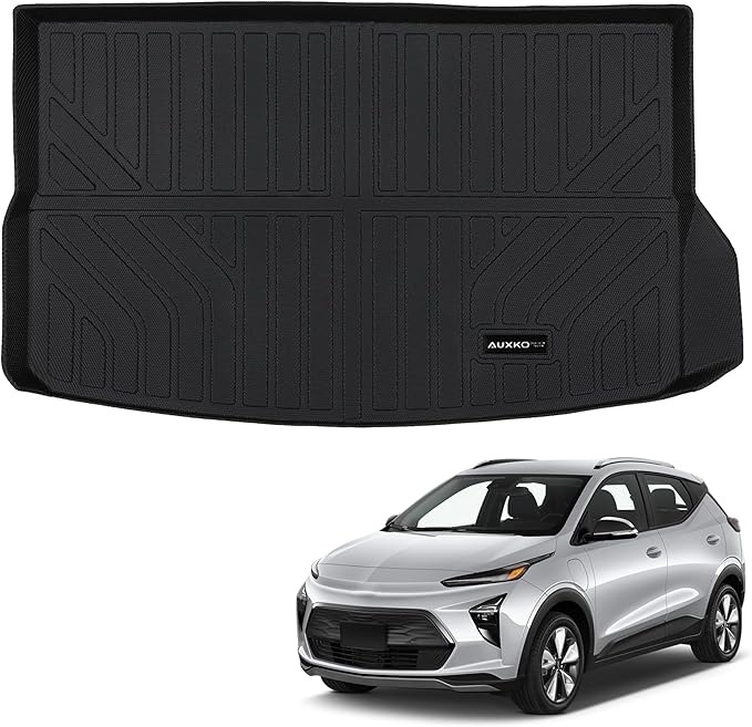 Auxko All Weather Cargo Mat Fit for Chevrolet Bolt EUV 2025 2024 2023 2022 TPE Trunk Mat Liner Accessories All Season Odorless Anti-Slip Black