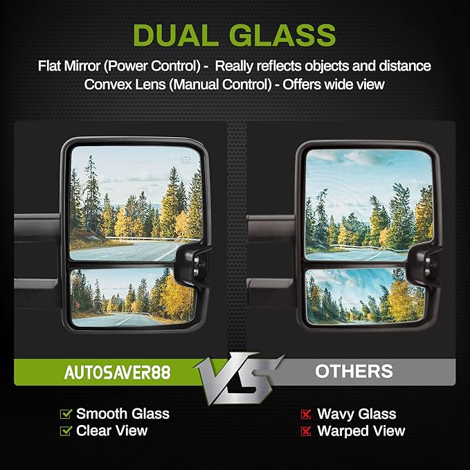 AUTOSAVER88 Towing Mirrors Compatible with 2014-2018 Chevy Silverado GMC Sierra 1500, 2015-2018 Silverado/Sierra 2500HD 3500HD Pickup, Tow Mirrors with Power Heated Turn Signal Light LH+RH Side Pair