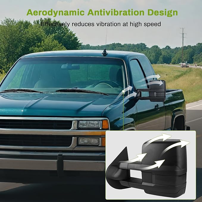 AUTOSAVER88 Towing Mirrors Compatible with 1999-2002 Chevy Silverado Sierra 1500 2500, 2001-2002 GMC Yukon XL Denali, LED Turn Signal Light Power Heated Telescoping Tow Mirrors Pair Set Black