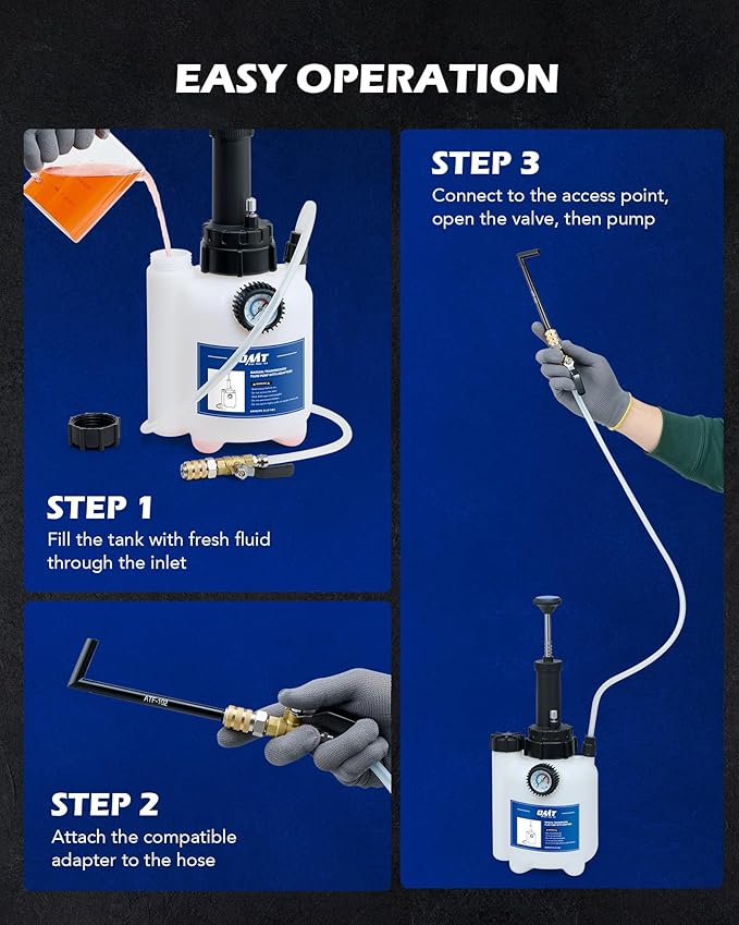 Orion Motor Tech Transmission Fluid Pump, 3L Transmission Filler Pump with 12pc ATF Aluminum Adapters, Manual Transmission Fluid Transfer Pump with Pressure Gauge, Transmission Dispenser Oil Pump Tool