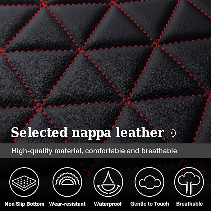 Coverado Seat Covers Full Set, Waterproof RAM 1500 Seat Cover Compatible with 2002-2025 Dodge RAM 1500 2500 3500 Truck Pickup Crew Double Mega Quad Cab with Flat Bench, Red