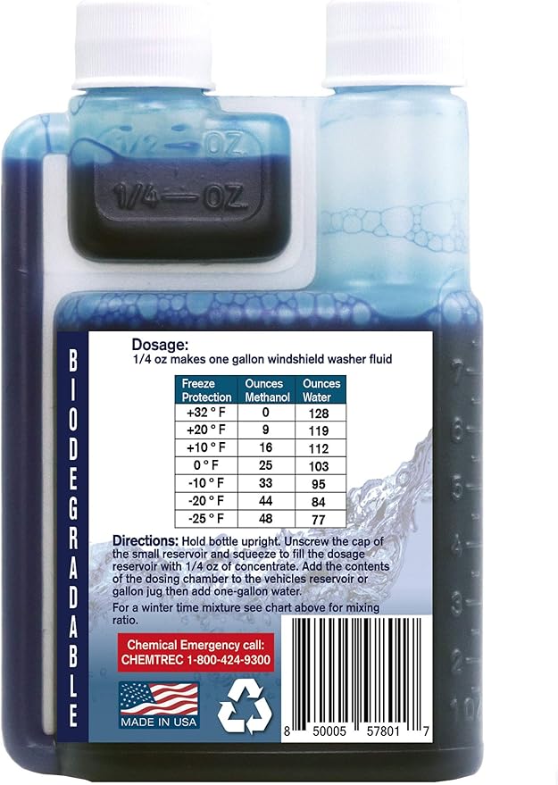 Windshield Washer Fluid Concentrate, 1 Bottle Makes 32 Gallons, 1/4 oz. Makes 1 Gallon 100% Biodegradable