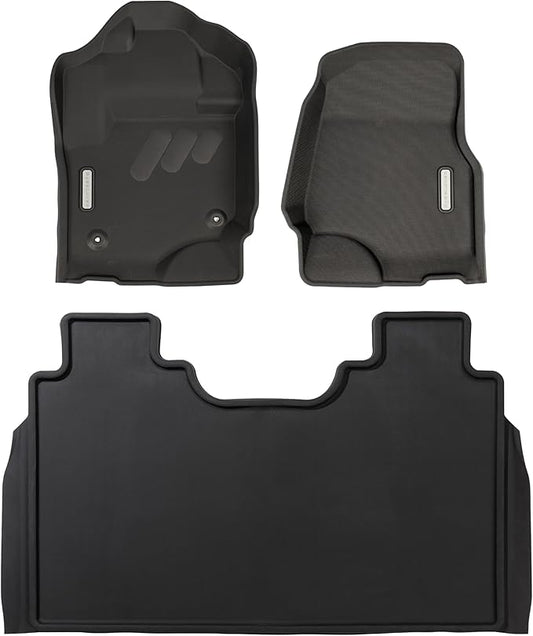 BaseLayer Elite Floor Mats for Ford F250/350 Super Duty Crew Cab (2017-2022) - Made in USA – Precision Fit Heavy Duty All-Weather Mats - Fits King Ranch, Platinum, Limited - Front & Rear (Gray Logo)