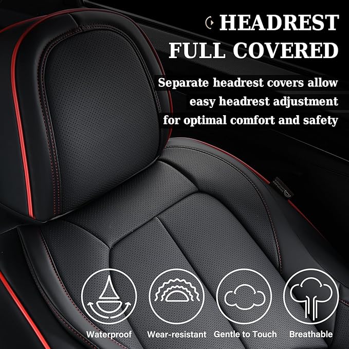 Coverado Seat Covers, Car Seat Covers Front Seats, Nappa Leather Seat Covers for Cars, Waterproof Car Seat Protector with Lumbar Support, Front Seat Covers Universal Fit for Most Cars (Black&Red)