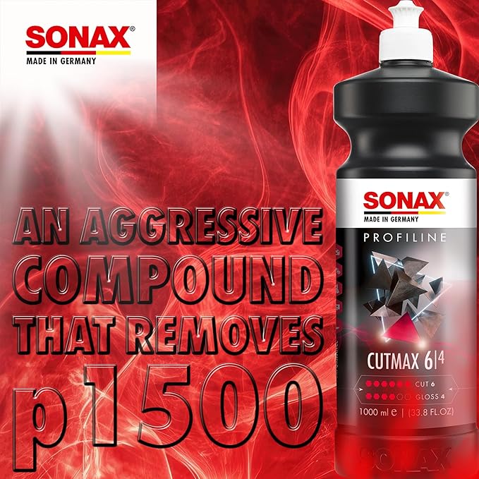 SONAX CutMax Cutting Compound | High-Abrasive Paint Correction Polish for P1500 Grit Sanding Marks | Silicone-Free, Dust-Free, and Odorless | Long Buffing Cycle for Severe Weathered Paint | 24650 | 5L