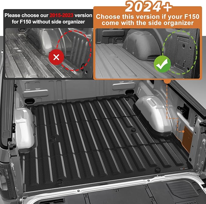 TripleAliners Truck Bed Mat Compatible with 2024 2025+ Ford F150 & Lightning Accessories 5.5FT Vehicle Flush All Weather Protection TPE Heavy Duty Pickup Cargo Mat