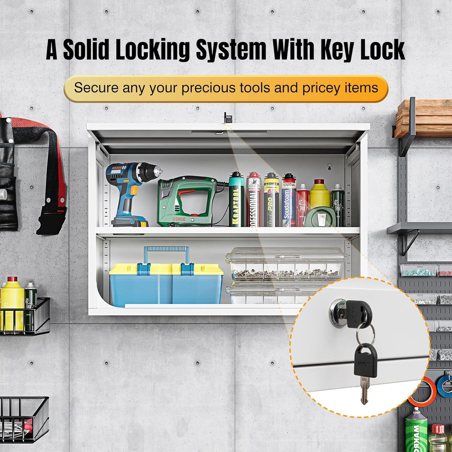 White Metal Wall Cabinet for Bathroom - Over the Toilet, Wall Mounted, Upper Storage, Garage Assembly Required