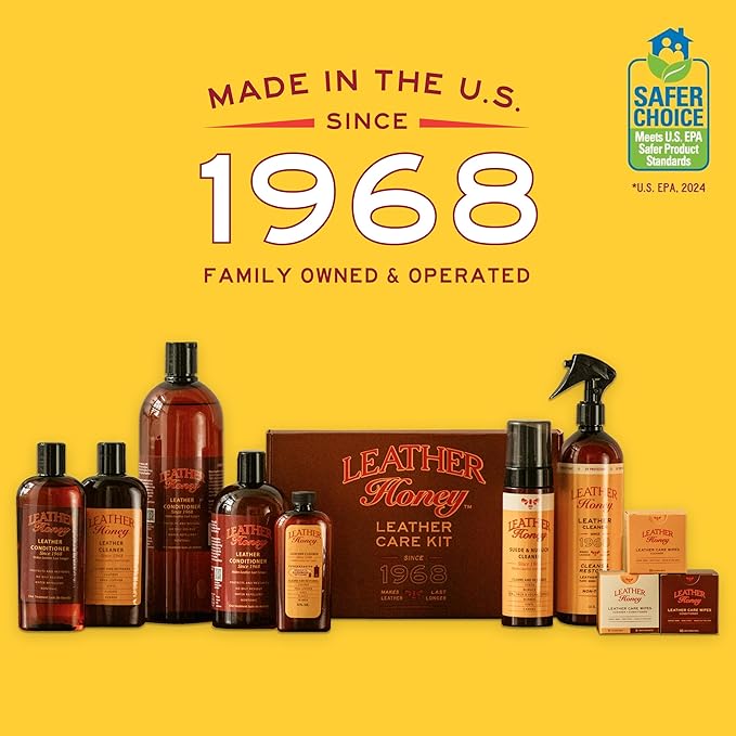 Leather Honey Leather Cleaner: Non-Toxic Leather Care Made in the USA Since 1968. Deep Cleans Leather, Faux & Vinyl - Couches, Car Seats, Purses, Tack, Shoes & Bags. Safe Any Colors & White Leather