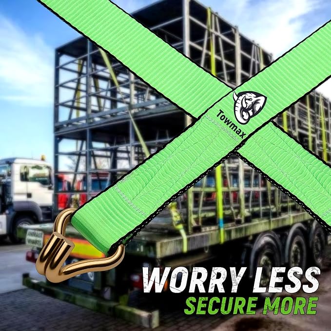 2"x20' Ratchet Straps with J Hooks - 10,000lb Break Strength/ 3,333lb Load Capacity Ratchet Tie Down Strap - Ratchet Straps Heavy Duty - Cargo Straps for Truck, Lawn Equipment, Car Roof, 4 Pack(Green)