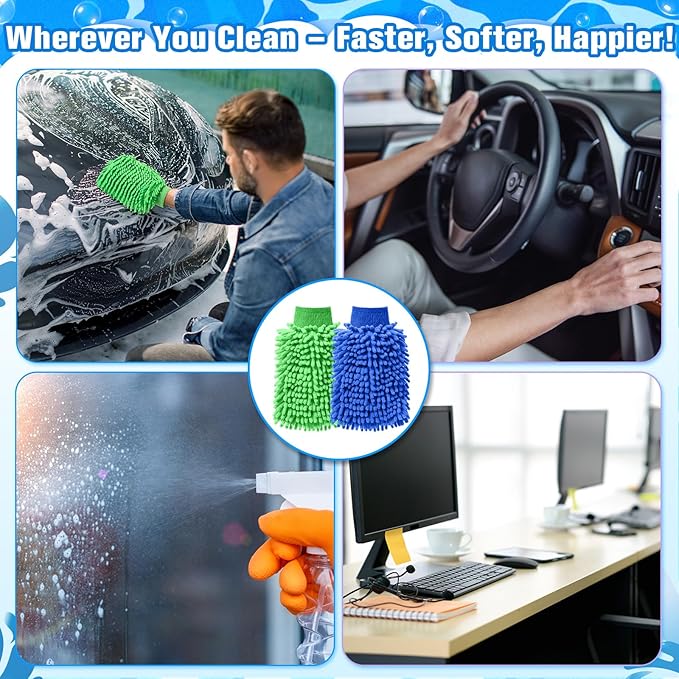 Patelai 30 Pcs Car Wash Mitt Scratch Free Microfiber Chenille Car Wash Gloves Double Sided Absorbent Mitt for Washing Cleaning Cars Trucks Boats, 9.45 x 5.9 Inch