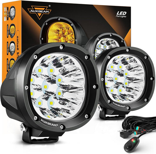 Auxbeam P4 Series 4 Inch 90W Round LED Offroad Lights, Spot Beam LED Pods Off-Road Spotlights, 4x4 4WD Driving Light Bar A-Pillar Bumper Grille Hood Mount, Pair