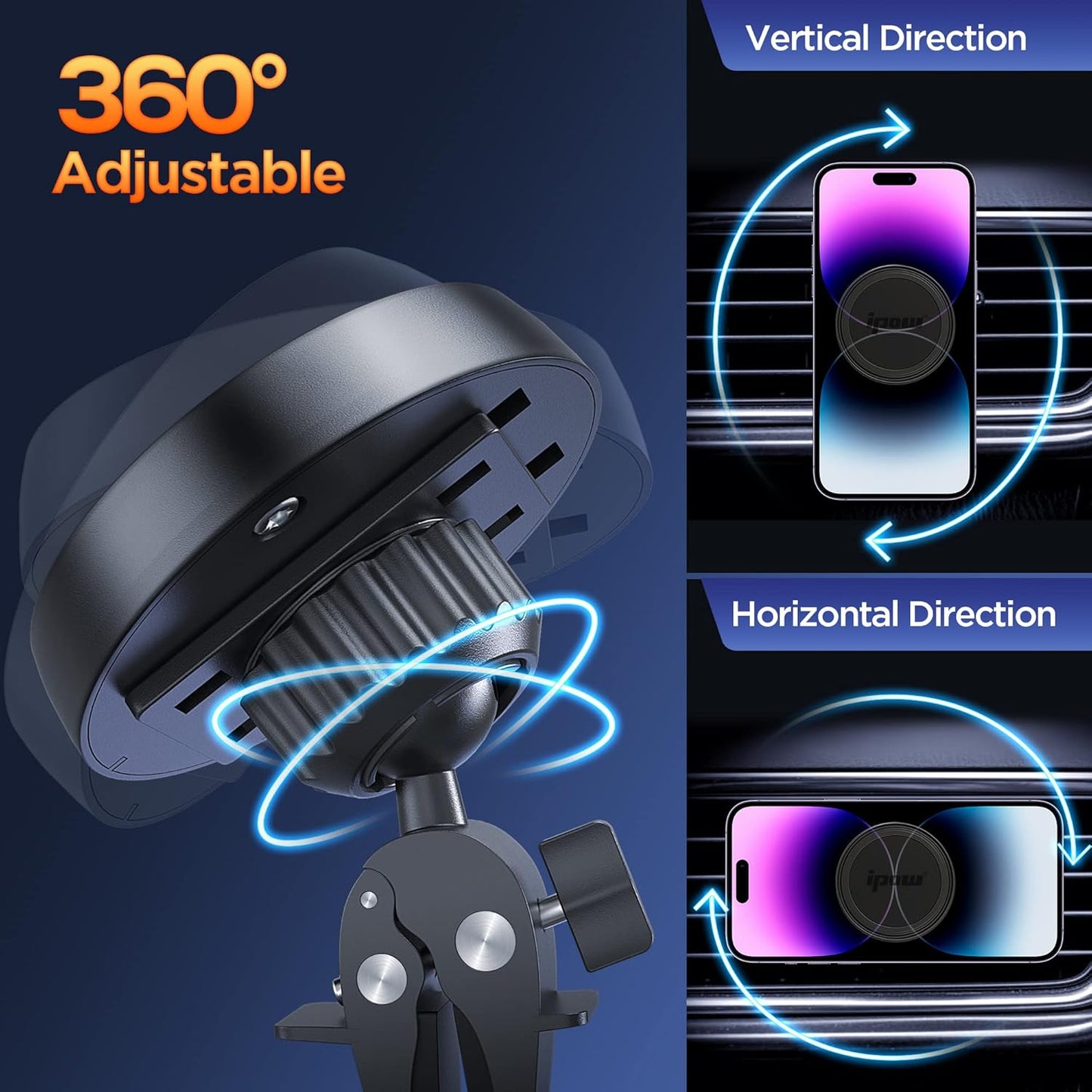 IPOW Magnetic Phone Holder for Car, [Upgrade Alligator Clip] Strongest Magnet Power Cell Phone Mount for Car Vent Compatible with iPhone 14 13 12 Pro Max MagSafe Case Samsung Galaxy Any Smartphones