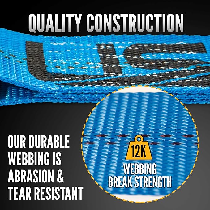 US Cargo Control 2 Inch Wide x 18 Foot Long Ratchet Strap with J Hooks, Blue Weather Resistant Webbing, 3,333 Pound Working Load Limit, 2 Pack