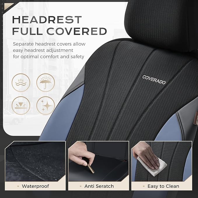 Coverado Seat Covers for Car, Leather Automotive Car Seat Covers 5 Seats, Mesh Breathable Auto Seat Protectors, Driver Seat Covers Universal Fit for SUV, Truck, Vans, Sedan