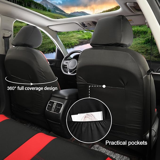 GIANT PANDA Neoprene Front Seat Covers for Toyota Rav4 Camry Highlander Corolla Prius, Leak-Proof & Waterproof Car Seat Protector（Red+Black） 2PCS