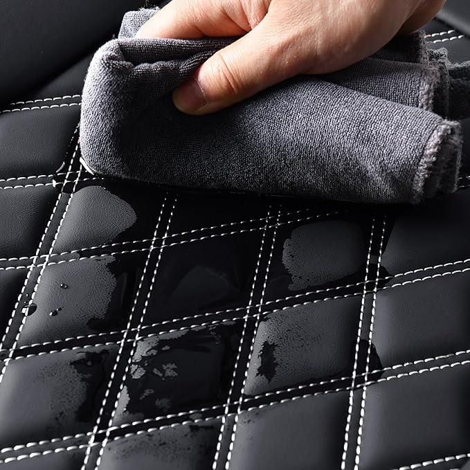 Huidasource Rear Bench Car Seat Covers, Waterproof Leather Back Seat Cushion Cover, Back Seat Cover Armrest Compatible Universal Fit for Most Cars Sedan SUV Pickup Truck (Back Row/Black&White)