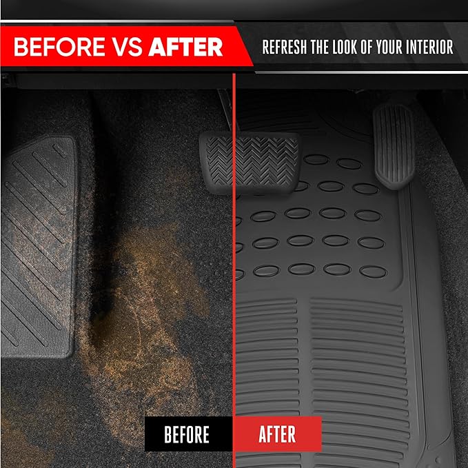 BDKProLiner Gray All Weather Rubber Auto Floor Mats & Cargo Liner - Heavy Duty 4pc Set - CB783