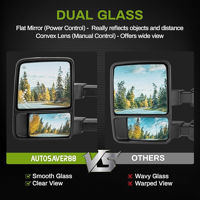 AUTOSAVER88 Towing Mirror Compatible with 2003-2006 Silverado Sierra 1500 2500HD 3500HD Tahoe Yukon, Power Heated Switchback LED Turn Signal Light (Chrome inside) Manual Telescoping Folding Black