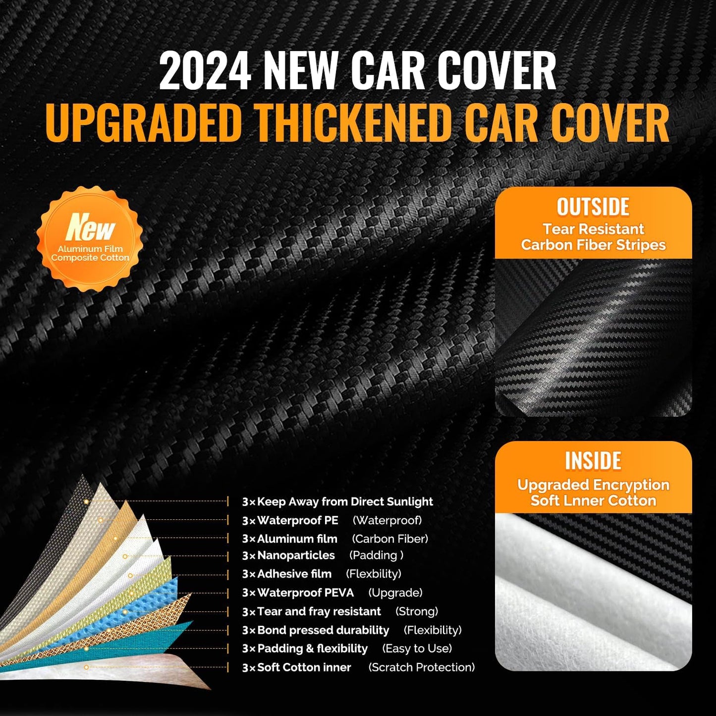 30 Layers Truck Car Cover for Automobiles All Weather Waterproof, Outdoor Snowproof UV Protection Windproof, No Zipper, Heavy Duty Universal Car Covers, (Black, Fit Truck 191"-210")