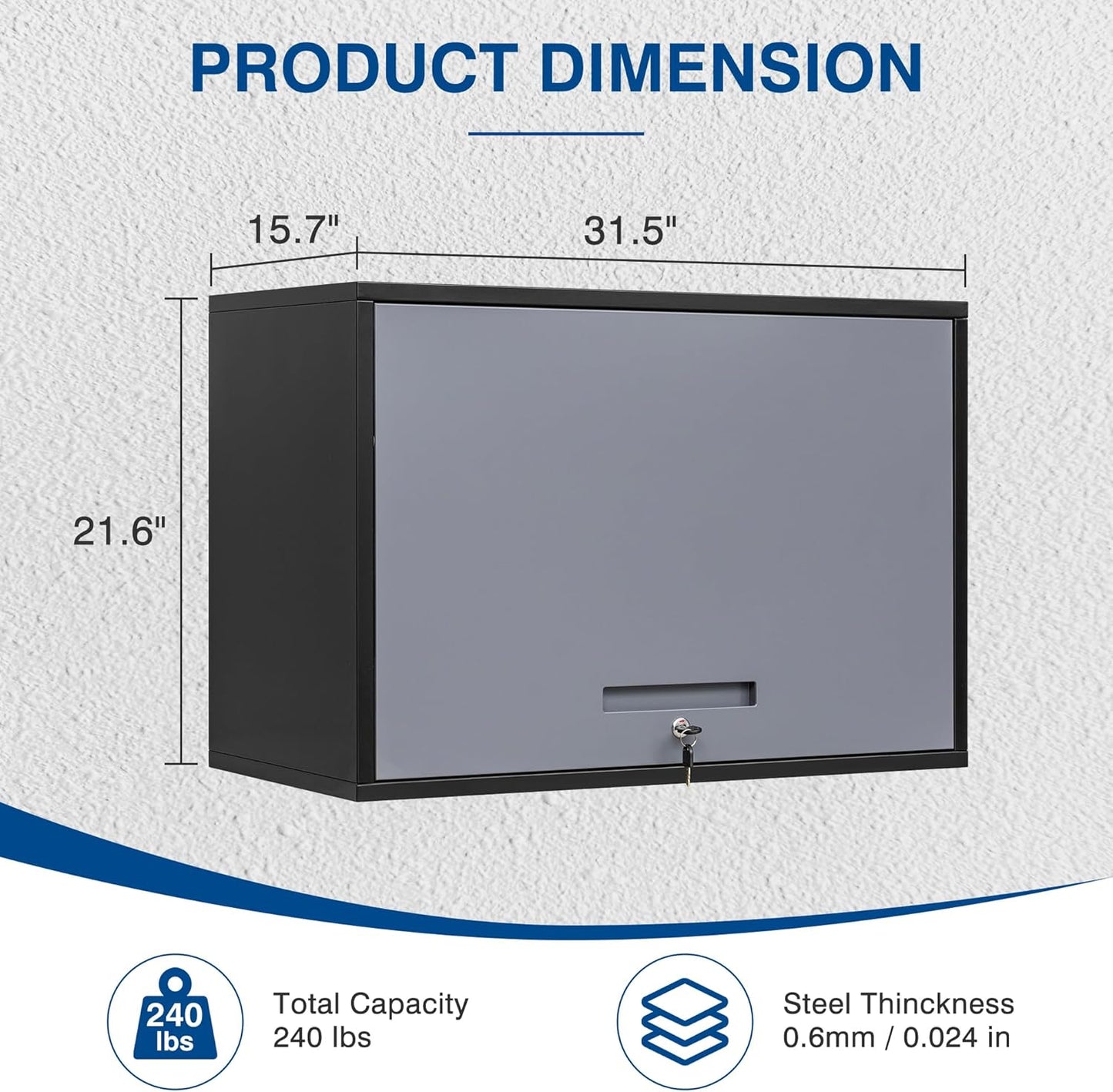Metal Storage Cabinet Black&Gray Wall Cabinets with Shelf and Locking Door - Wall Mounted Storage Cabinet for Garage Warehouse Home Office - Assembly Required