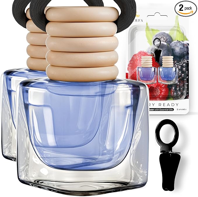 Car Air Fresheners for Women - Mixed Berries Fragrance | Pack of 2 Long Lasting Air Freshener | Odor Eliminator Car Perfume Diffuser with Essential Oils | Car Air Freshener Vent Clip by Perfa