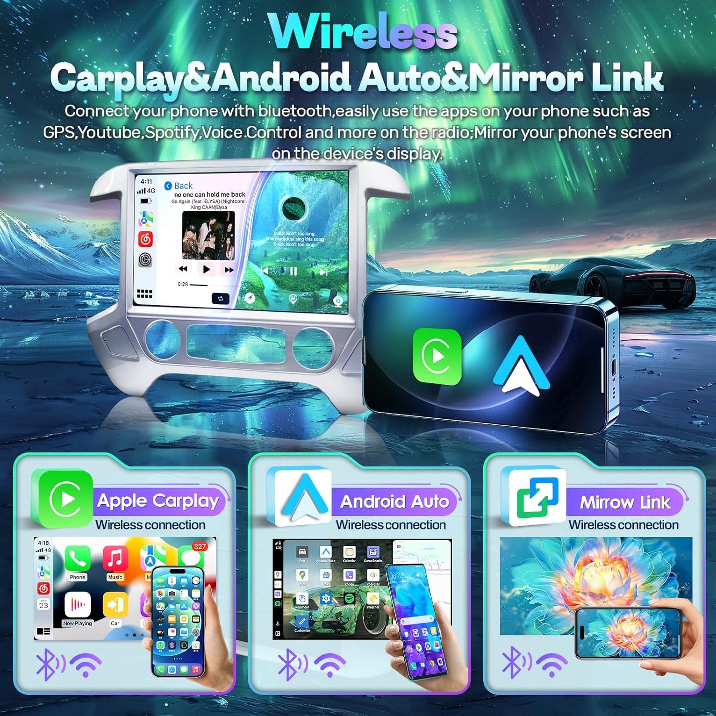 13.1" 8Core 8+128G Car Stereo Radio for Chevy Silverado GMC Sierra 2014-2018,5Ghz WiFi Android 12 Touch Screen Radio with Wireless CarPlay Android Auto BT DSP 48EQ Backup Camera,Silver