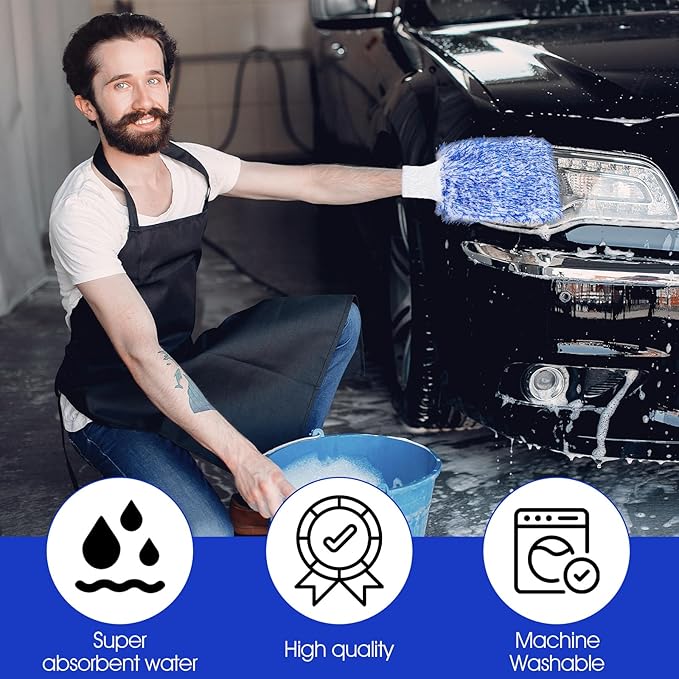 6 Pcs Microfiber Car Wash Mitt, Sponge Glove Wrapped in Soft, Plush Fiber Cloth Material, Safe Washing with Any Soap, Bucket, Other Cleaning Supplies