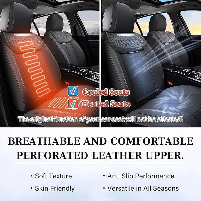 Coverado Car Seat Covers Front Seats, Nappa Leather Front Seat Covers, Waterproof Car Seat Cushion, Black Seat Covers Car Seat Protector Interior Accessories Fit for Most Cars