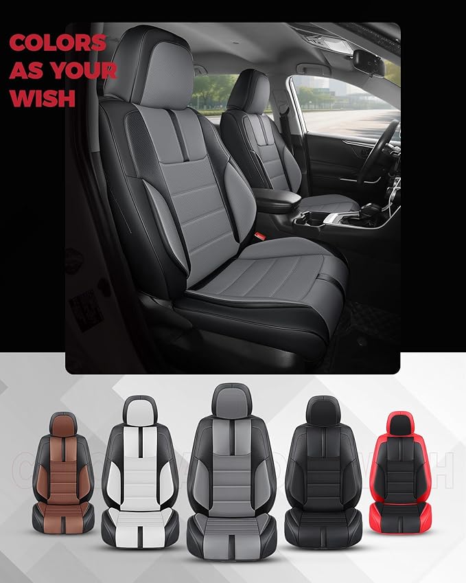 FREESOO Black Gray Front Car Seat Covers - Faux Nappa Leather Seat Covers for Cars, with Carbon Fiber Texture Seatbelt Pads, Luxury Protector Accessories Fit for Most Vehicles Sedans SUV Trucks RAV4