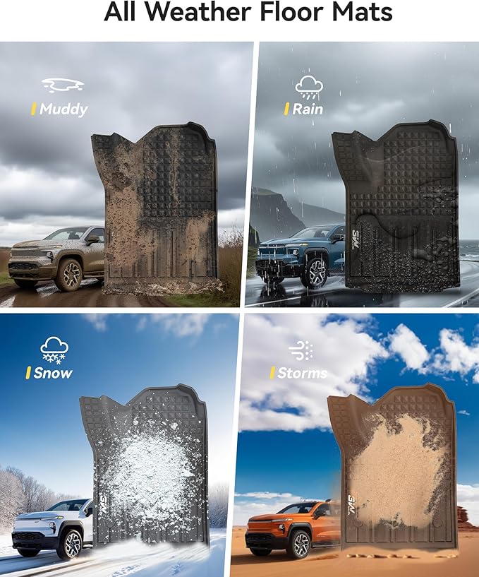 3W Floor Mats Fit for Chevrolet Silverad EV 2024-2025 (WT & RST)/GMC Sierra EV/Sierra EV Denali Accessories TPE All Weather Floor Liner, 1st and 2nd Row Car Mats